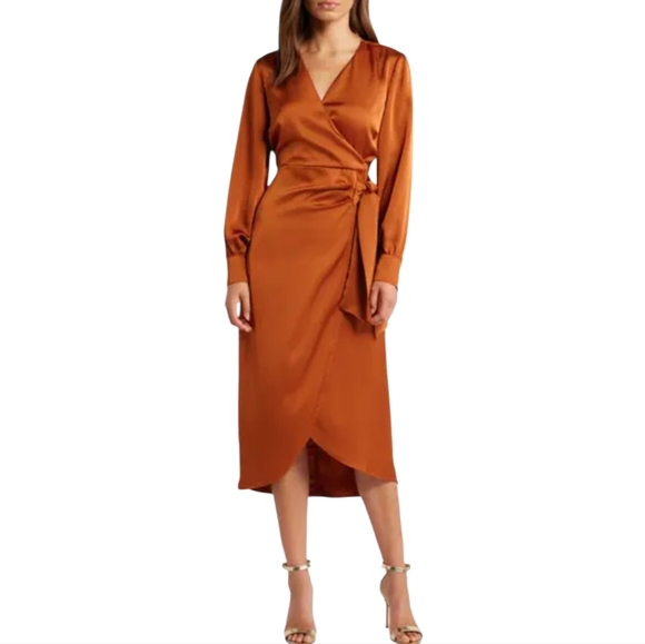 Sam Edelman Dresses & Skirts - Sam Edelman Elegant Satin Wrap Dress in Rich Copper Size 4